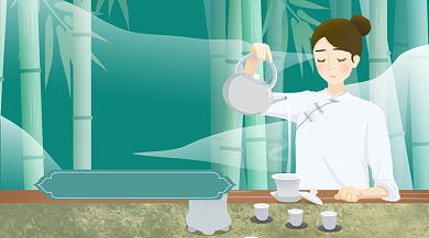 手绘茶道养生寒露节气广告banner背景