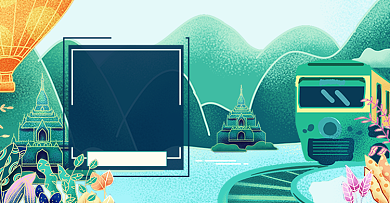 绿色手绘卡通国庆出游季海报背景