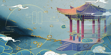 旅游鎏金水墨中国风杭州西湖出行展板背景