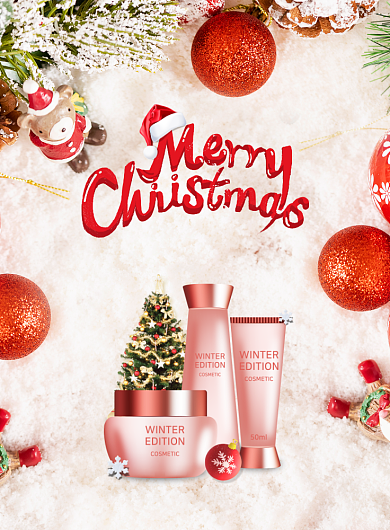 简约圣诞节化妆品促销海报背景