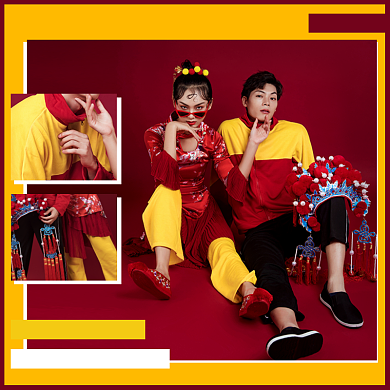 冬季国潮服装新年主图直通车背景