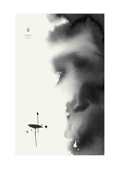 中式创意黑白水墨荷叶客厅装饰画背景