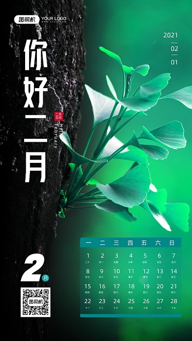 你好二月日历摄影图宣传手机海报