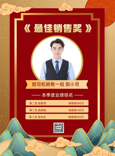 销售战报国潮中国风印刷海报