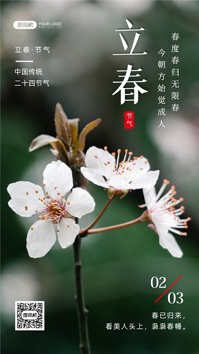 立春二十四节气写实手机海报