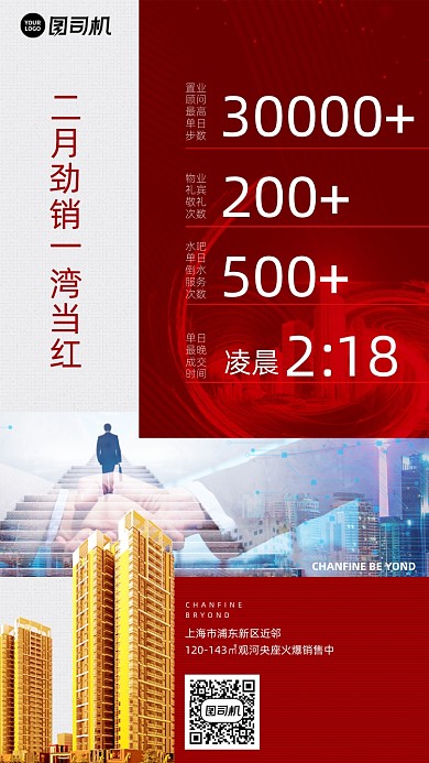 热销地产红色数据手机海报