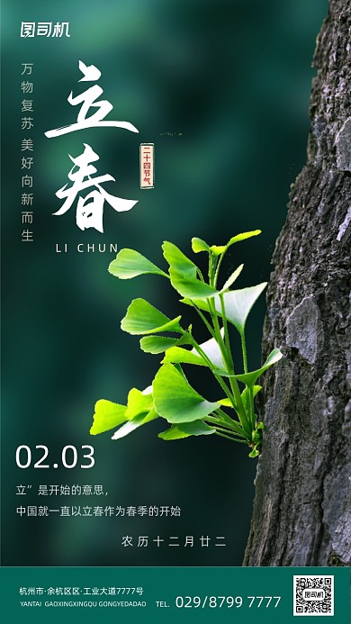立春节气绿色清新简约手机海报