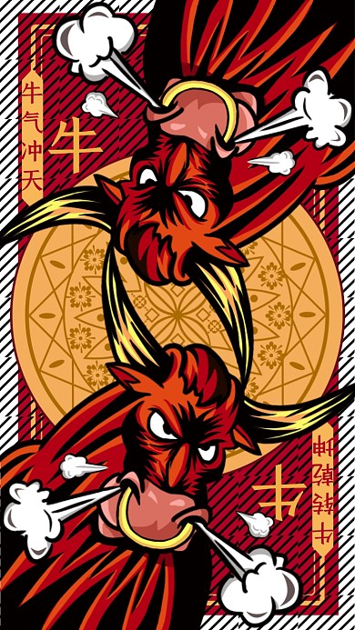 春节年画红色创意扑克插画手机海报