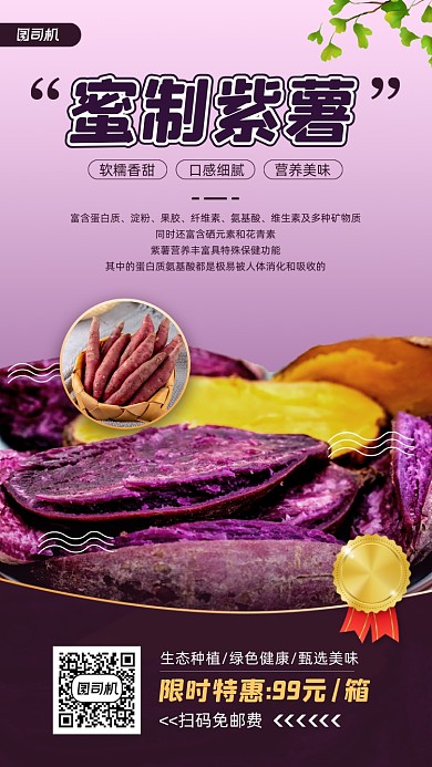 蜜制紫薯优惠宣传手机海报