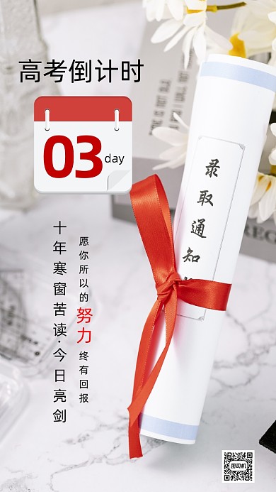 高考加油简约摄影倒计时手机海报