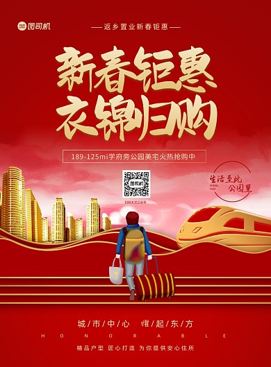 新春房地产促销红色印刷海报