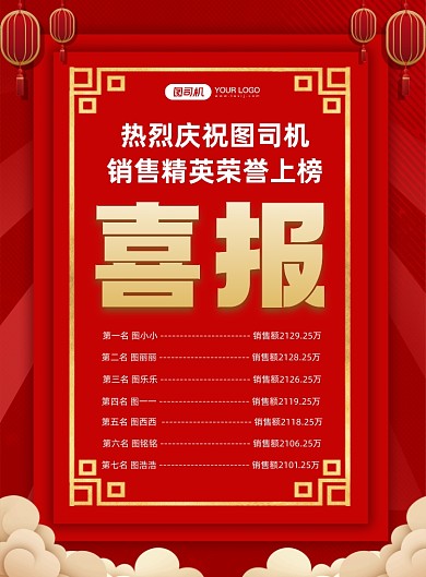 企业年终喜报中国风印刷海报