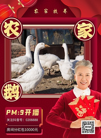 农家鹅直播促销商务风鹅促销印刷海报