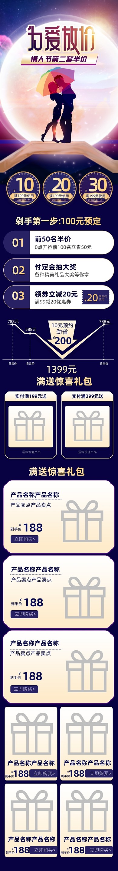 情人节卡通情侣深蓝浪漫手机端店铺首页