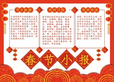 红色中国新年春节小报手抄报