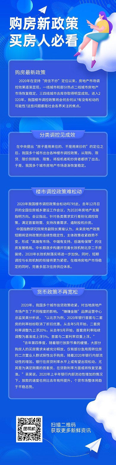 蓝色插画购房买房地产政策文章长图