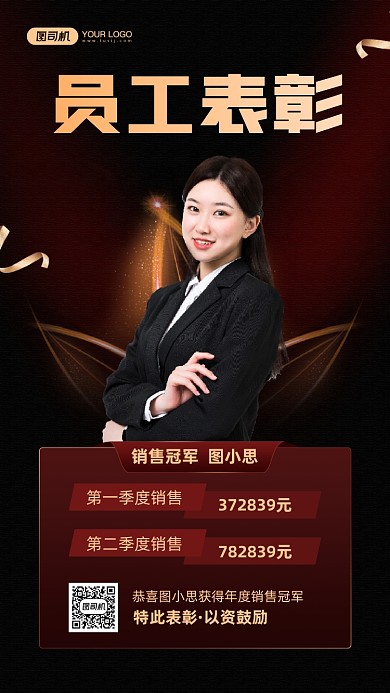 员工表彰销售冠军宣传手机海报