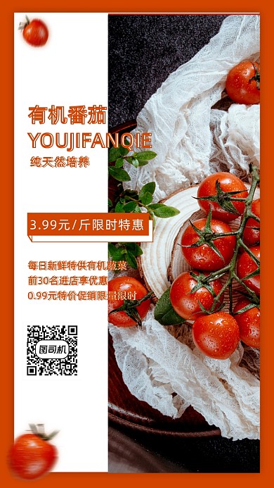 蔬菜小番茄简约橘色特惠手机海报