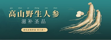 人参滋补养生保健墨绿色中国风海报banner