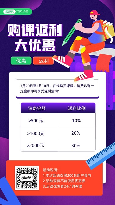 购课返利优惠宣传手机海报