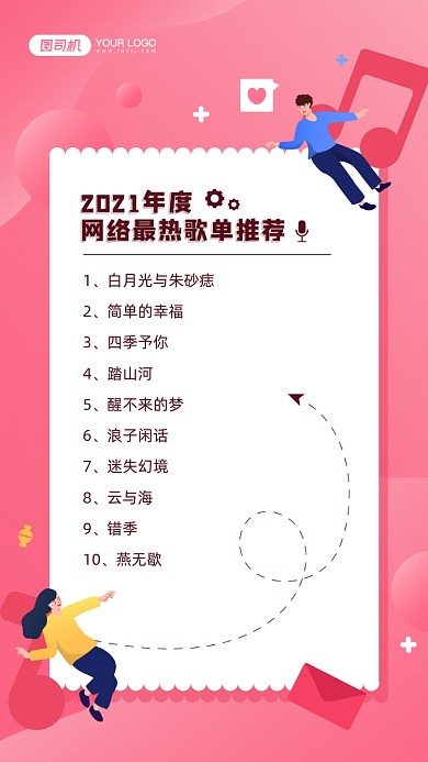 2021年度最热歌曲推荐宣传手机海报