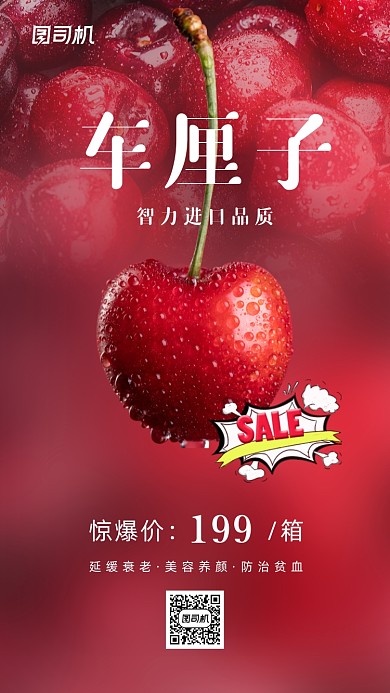 车厘子促销活动简约大气手机海报