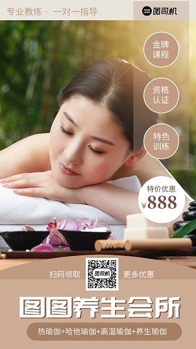养生会所棕色简约摄影图手机海报