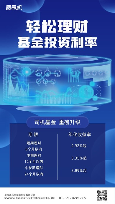 金融基金蓝色炫酷科技手机海报