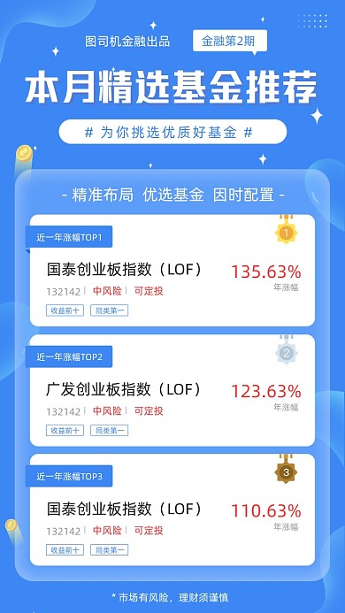 基金推荐蓝色简约手机海报