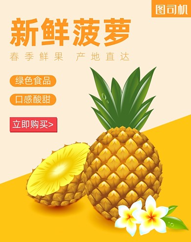 新鲜水果生鲜菠萝电商海报