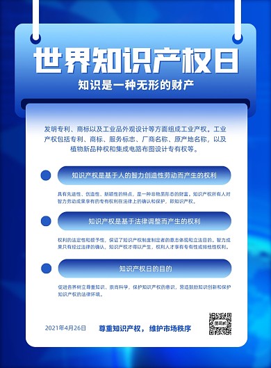 世界知识产权日蓝色大气印刷海报