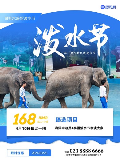 泼水节水族馆活动蓝色印刷海报
