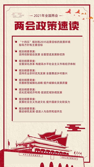 两会政策宣导红色宣传手机海报