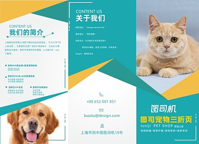 宠物店简约时尚蓝色宣传三折页