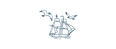 卡通线稿海鸥船航行简笔画