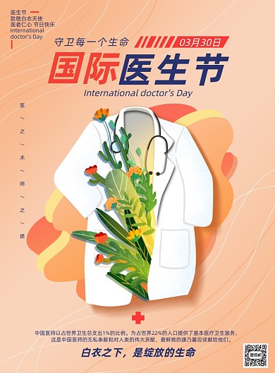 国际医生节扁平白大褂插画印刷海报