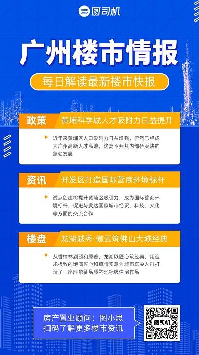 楼市情报资讯蓝色简约手机海报