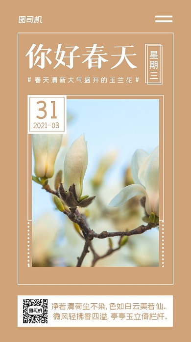 日签你好春天玉兰花手机海报