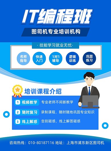 IT编程班招生蓝色简约印刷海报
