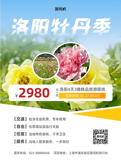 洛阳牡丹季蓝色旅行社印刷海报