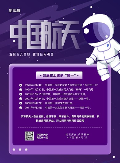 中国航天发展史宇航员插画印刷海报