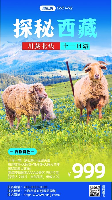 西藏十一游风景写实手机海报