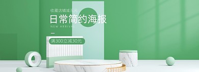 日常简约浅绿C4D立体海报banner