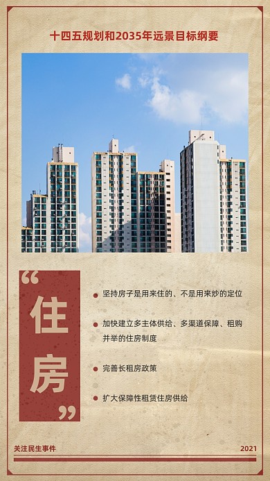 十四五规划住房复古风党建宣传手机海报