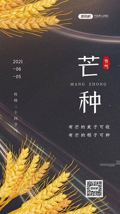 芒种二十四节气手绘插画手机海报