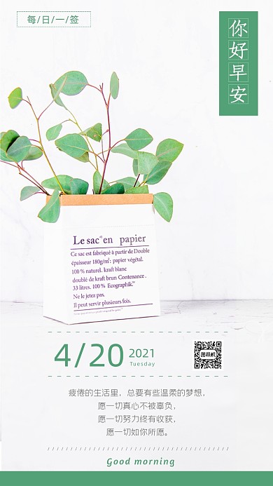 早安日签每日一签简约清新竖版配图