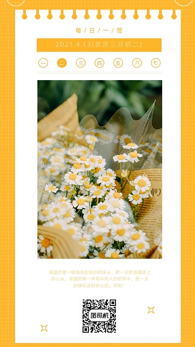 早安你好春天黄色小雏菊洋甘菊竖版配图