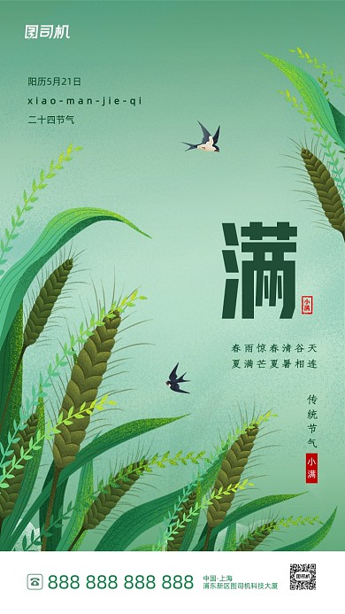 小满节气绿色简约风手机海报
