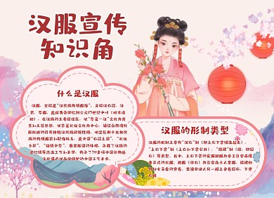 汉服宣传知识角插画风卡通小报