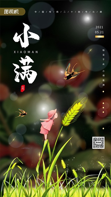 小满节气唯美清新手机海报